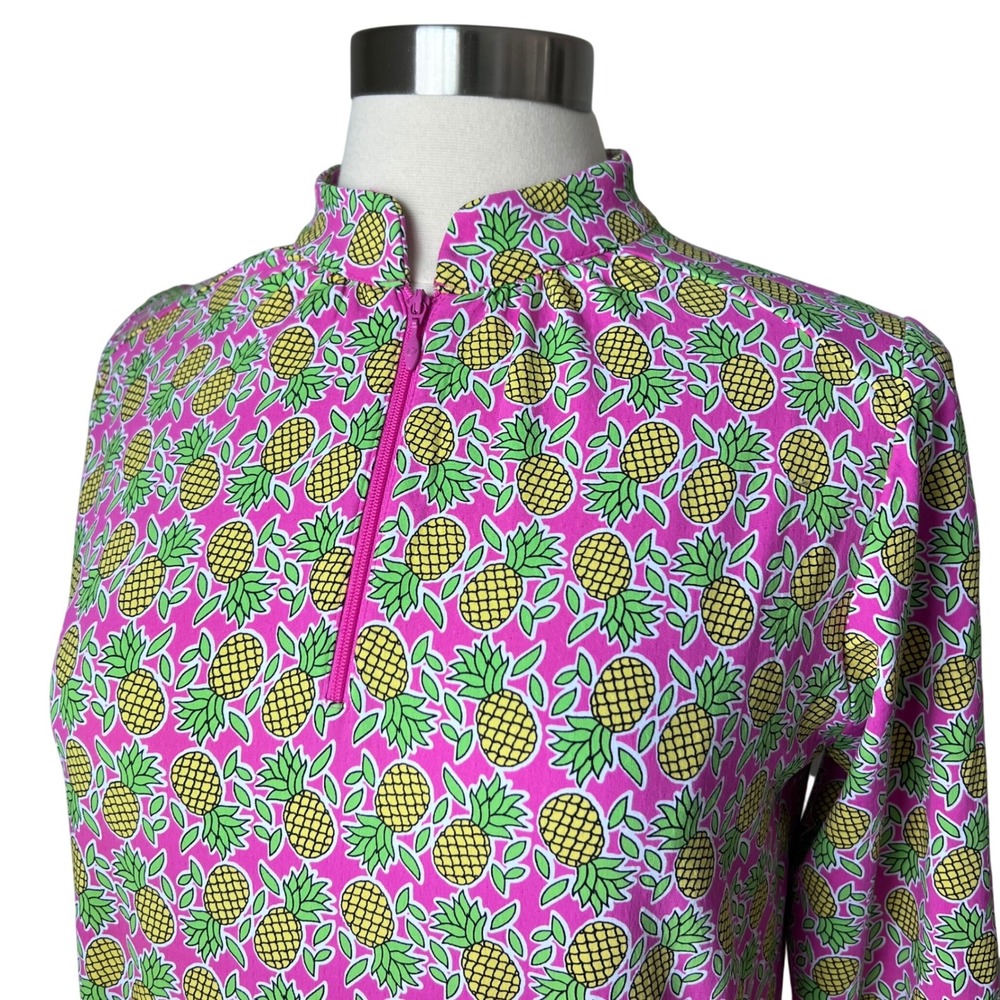 IBKUL Womens Pink Pineapple Print UPF 50+‎ Quarter Zip Golf Sporty Dress Small - Picture 3 of 15
